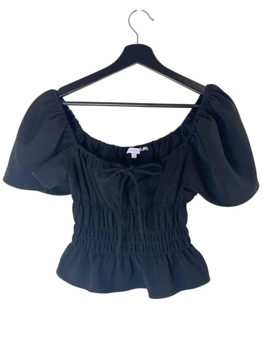 RHODE Grace Smocked Peplum Hem Top in Black size S - Picture 2 of 5